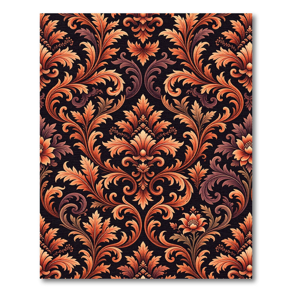 Ornate Amber Scrollwork Floral Rug