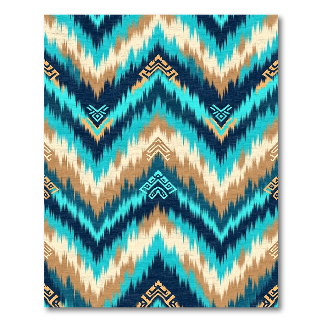 Teal Blue Chevron Earthy Ikat Rug