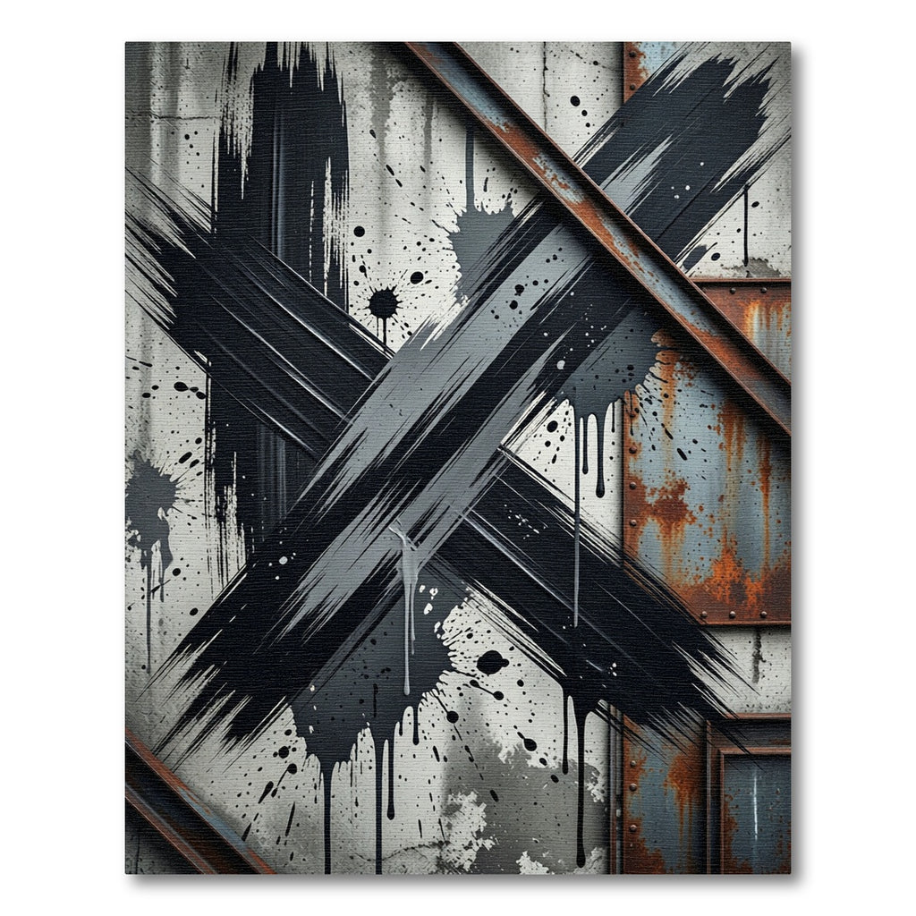 Abstract Black Ink Industrial Grunge Cross Rug