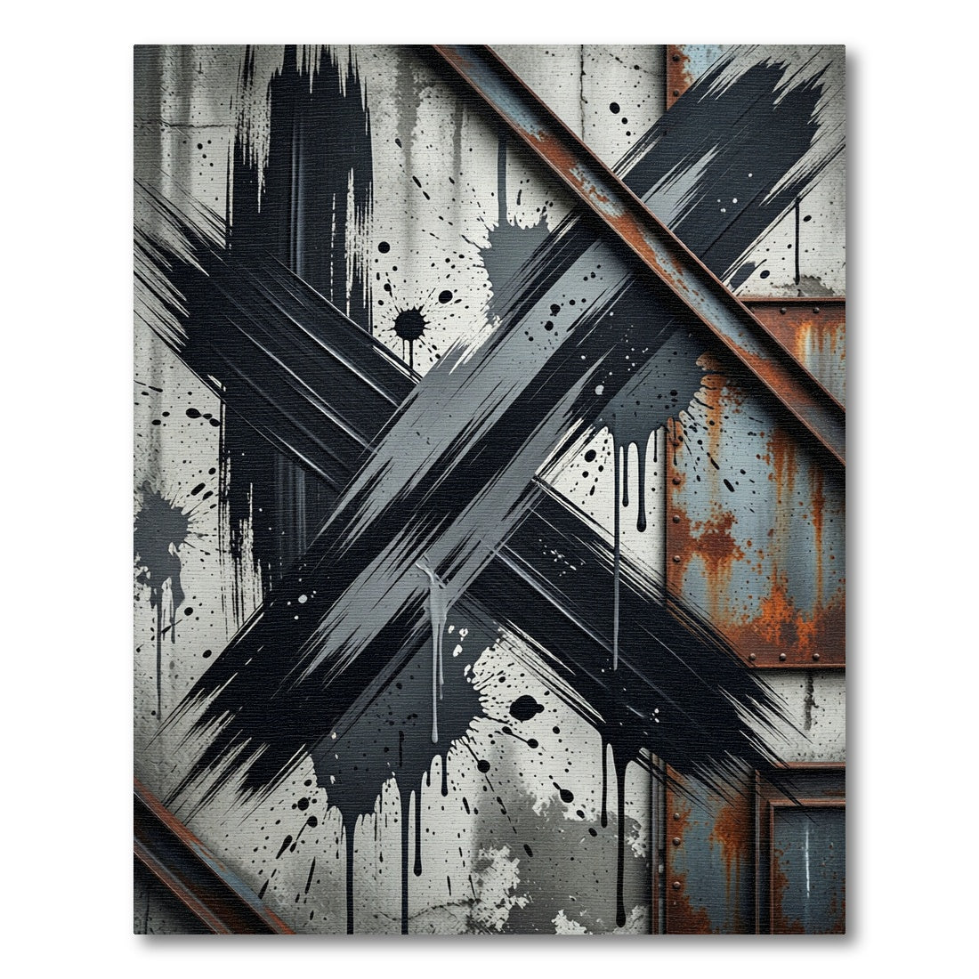 Abstract Black Ink Industrial Grunge Cross Rug