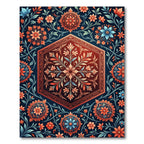 Hexagonal Crimson Floral Medallion Rug