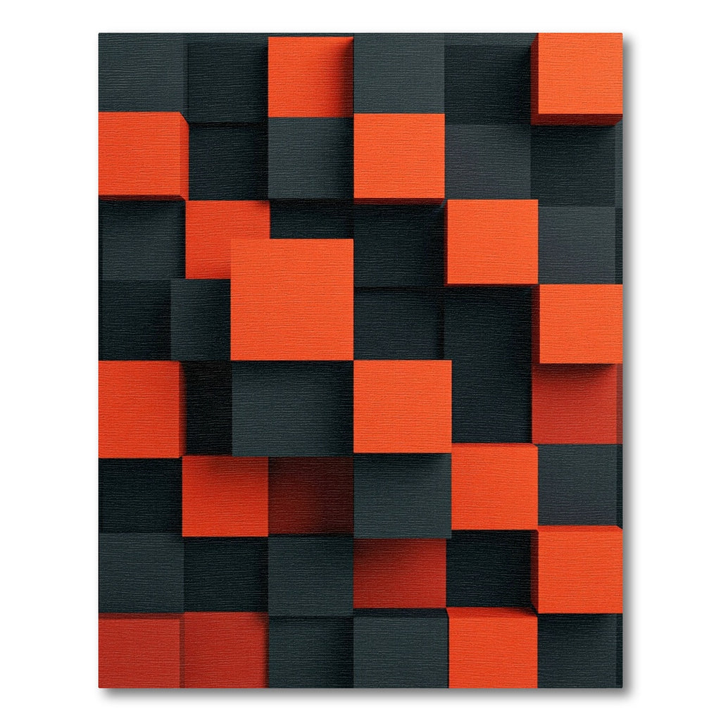 Crimson Black Geometric Cubes Rug