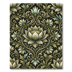 Rich Black Lotus Floral Damask Rug
