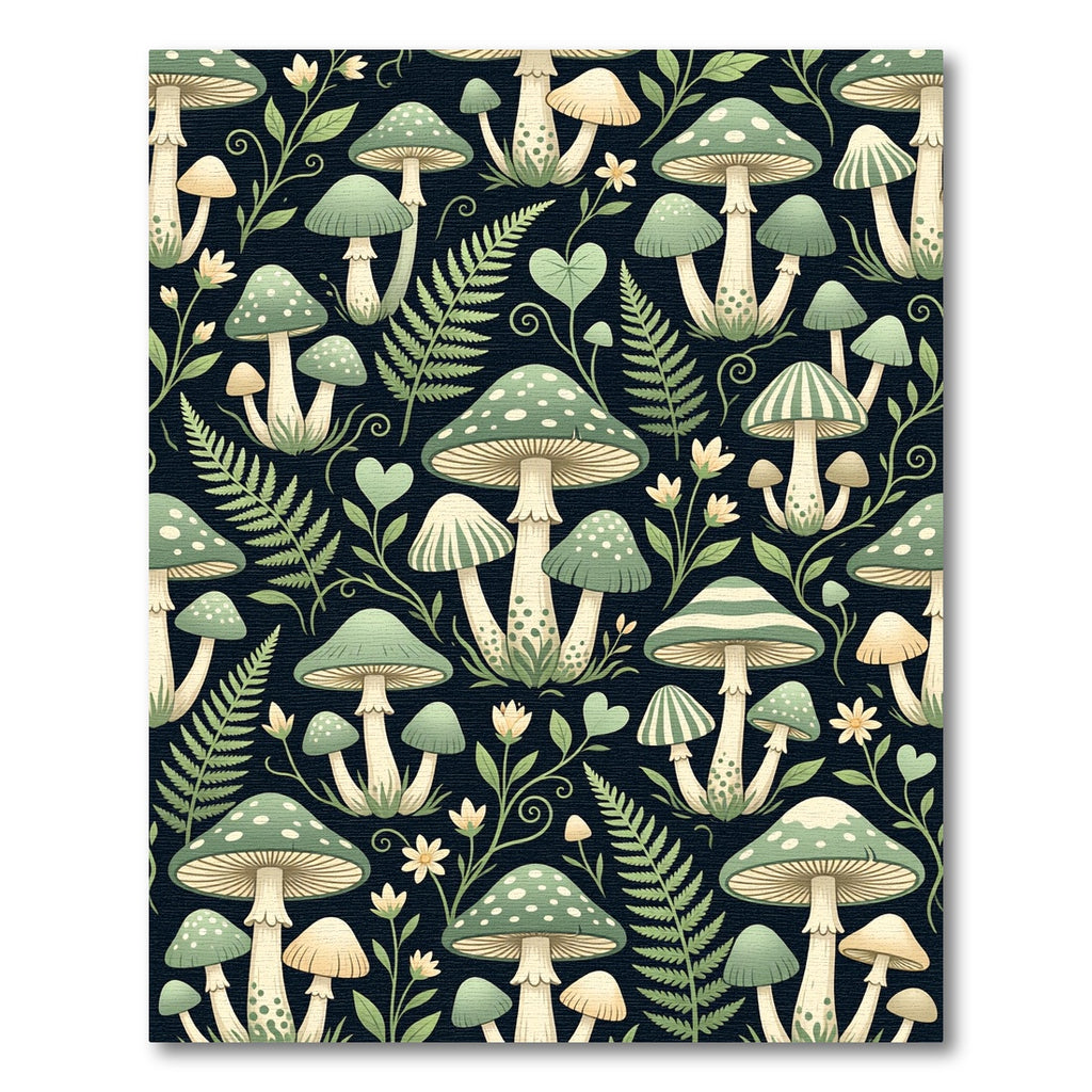 Whimsical Sage Mushroom Forest Fern Rug
