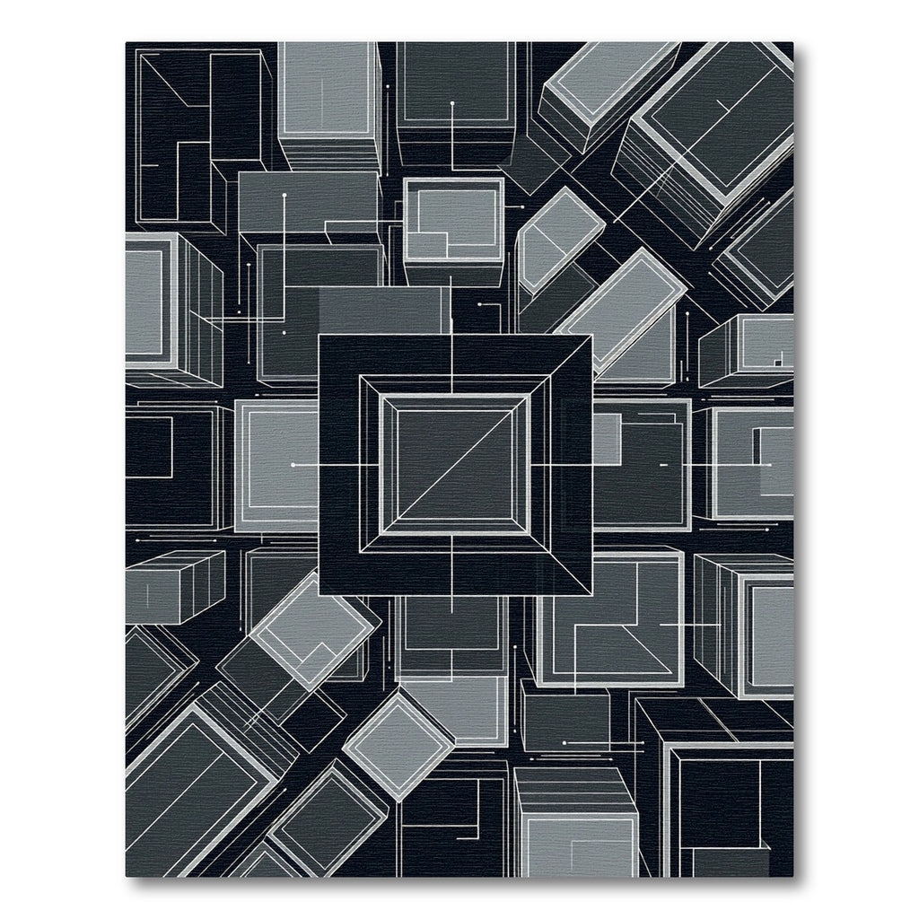 Monochrome Geometric Abstract Cubes Rug
