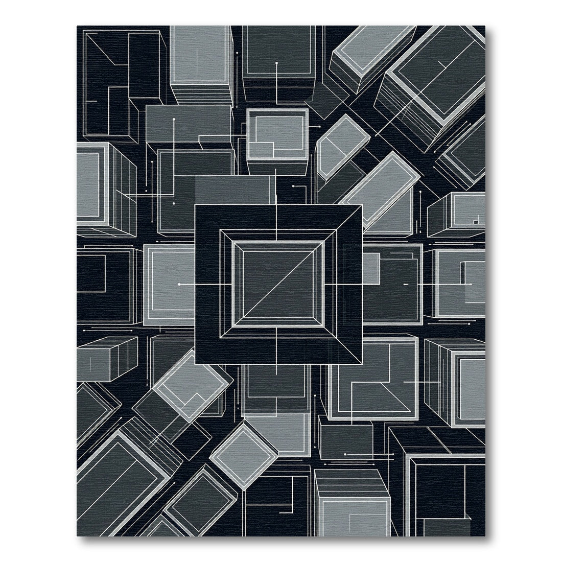 Monochrome Geometric Abstract Cubes Rug