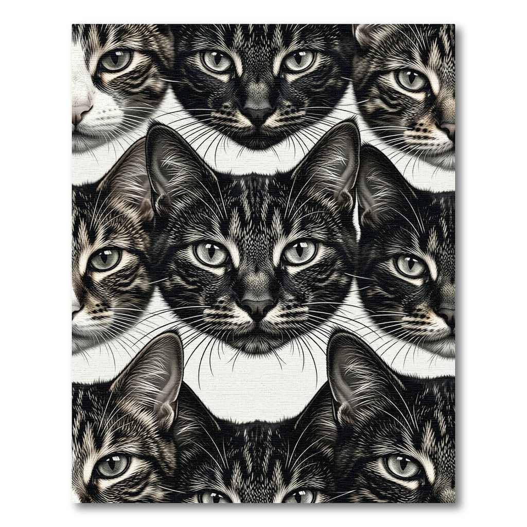 Monochromatic Feline Face Collage Rug