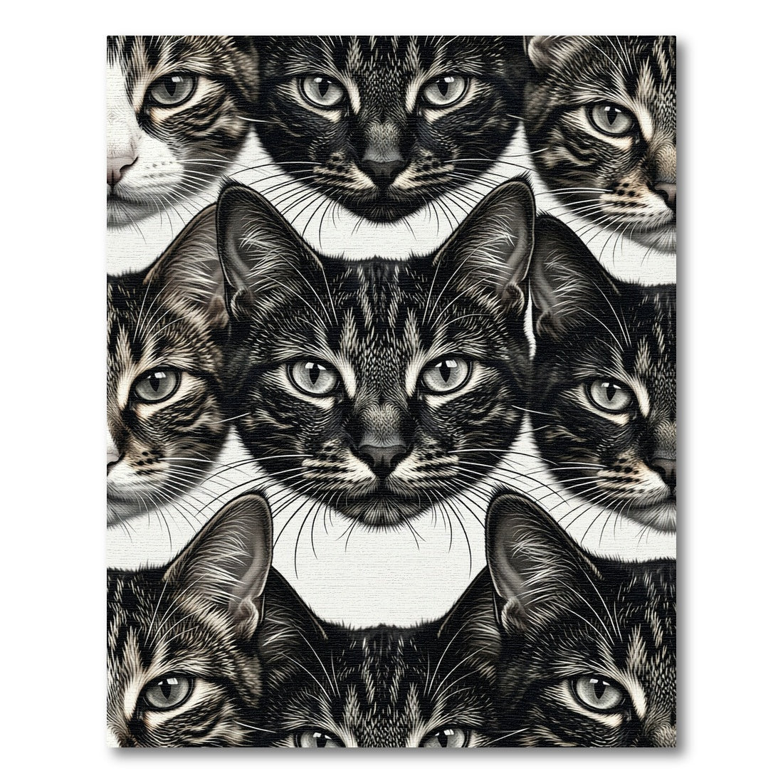 Monochromatic Feline Face Collage Rug