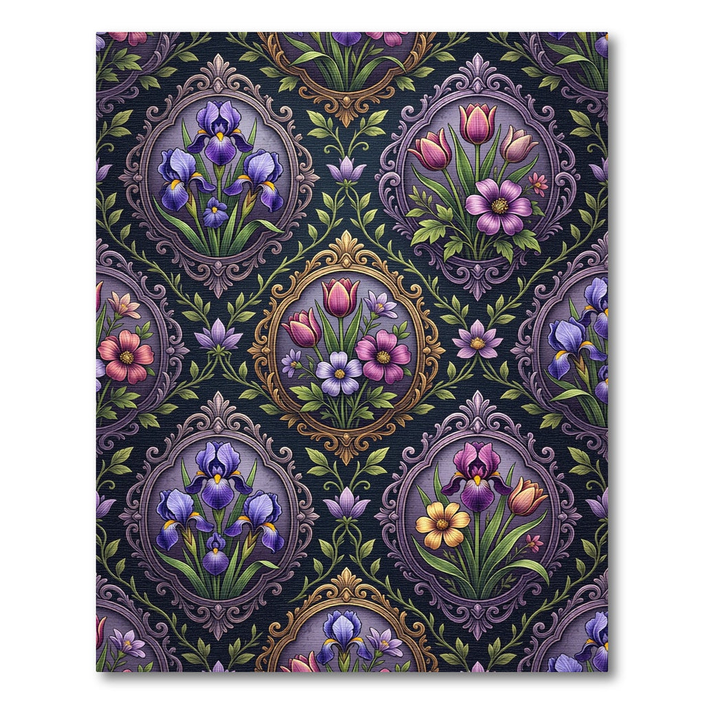 Ornate Floral Victorian Violet Frame Rug