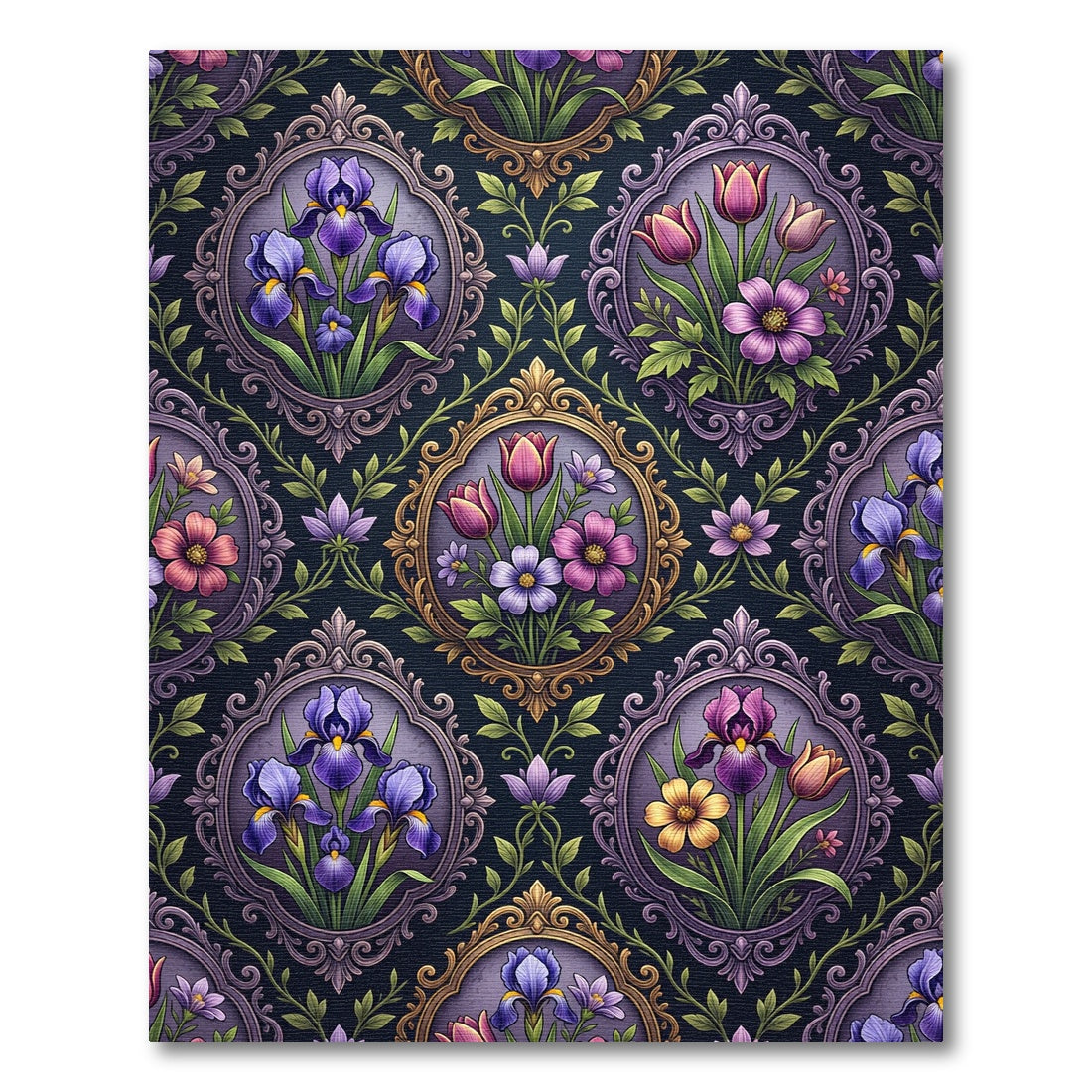 Ornate Floral Victorian Violet Frame Rug