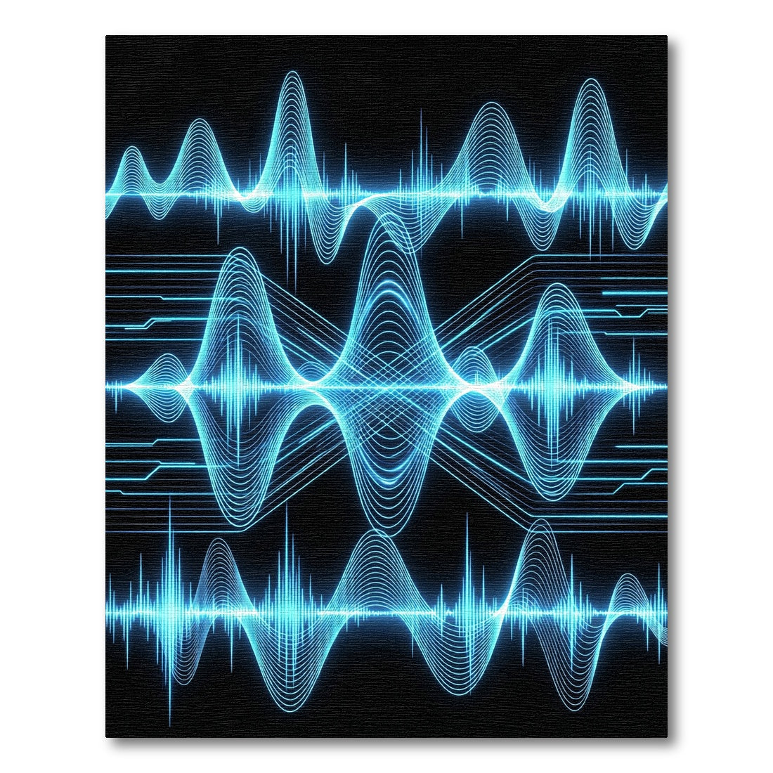 Electric Blue Neon Sound Wave Abstract Rug