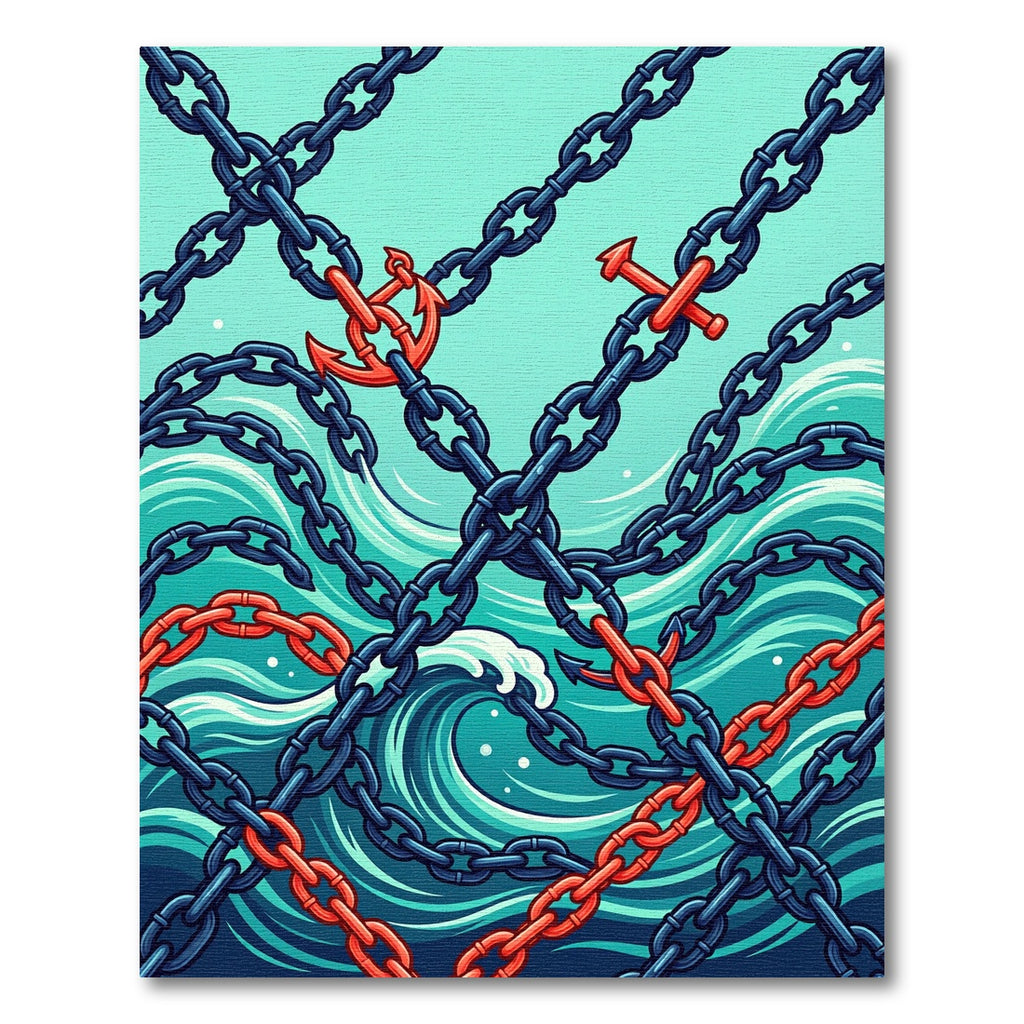 Anchors and Chains Navy Aquatic Wave Rug