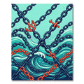 Anchors and Chains Navy Aquatic Wave Rug