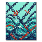 Anchors and Chains Navy Aquatic Wave Rug