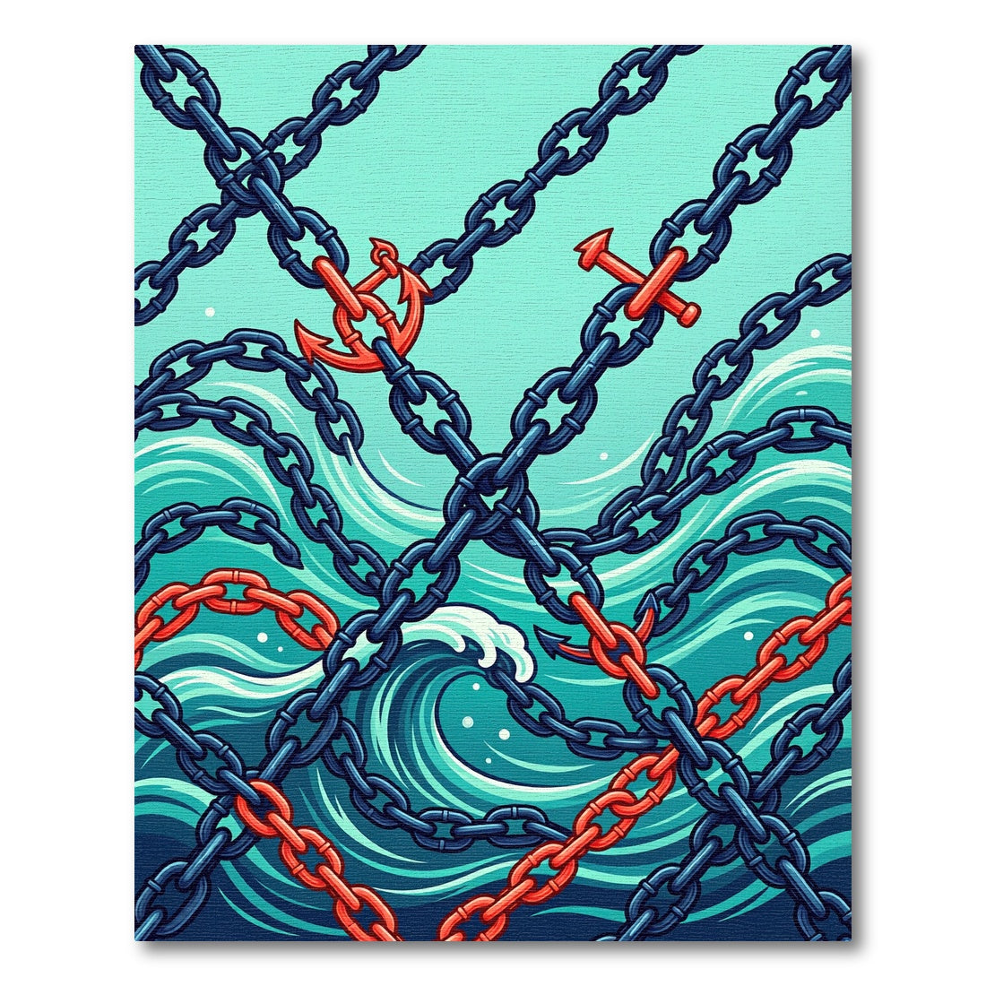 Anchors and Chains Navy Aquatic Wave Rug