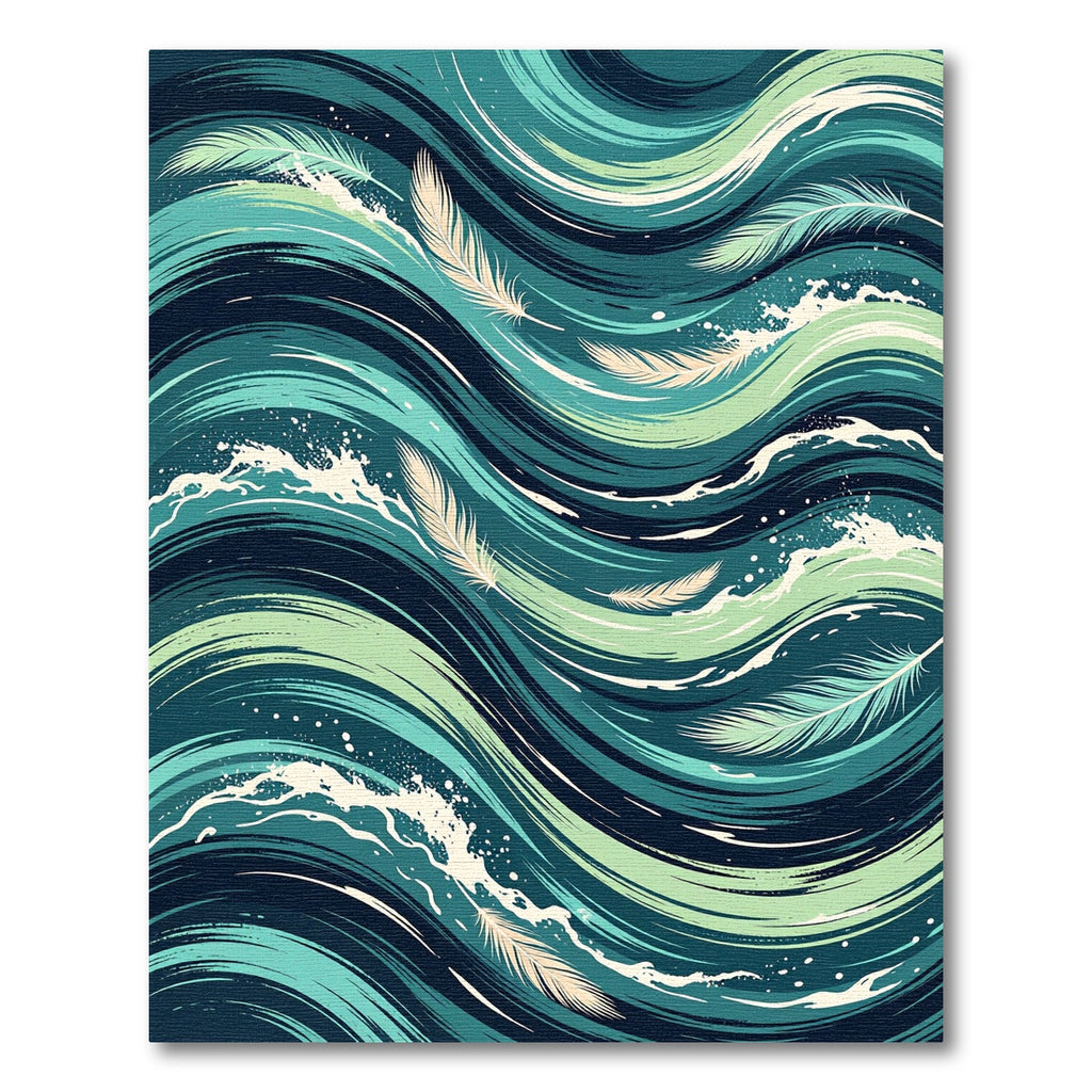 Teal Ocean Waves Feather Swirl Rug