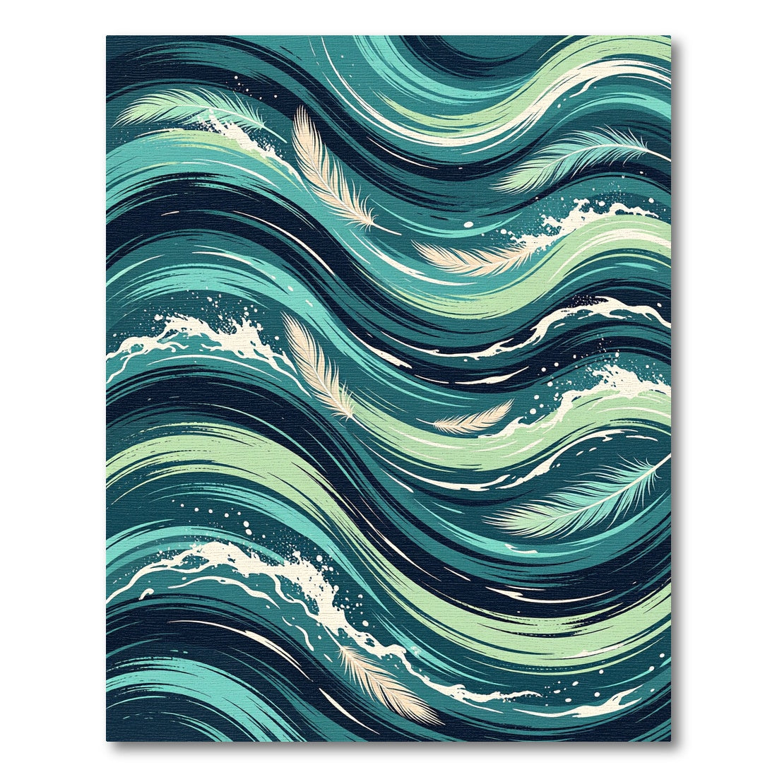 Teal Ocean Waves Feather Swirl Rug