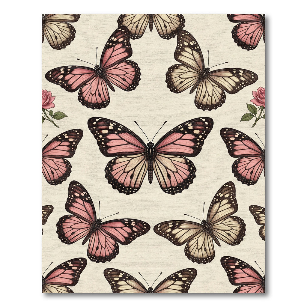 Blush Pink Butterfly and Rose Garden Rug