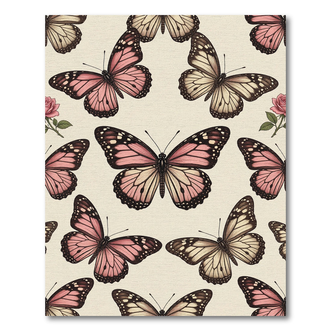 Blush Pink Butterfly and Rose Garden Rug