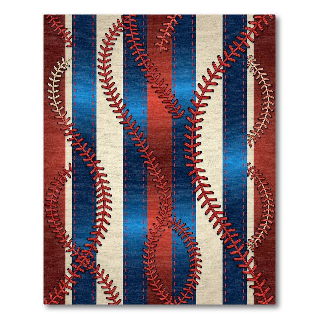 Stitched Baseball Ribbon Stripes Red Blue Rug