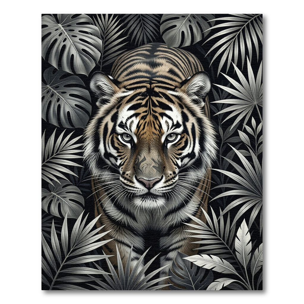 Majestic Tiger Amidst Tropical Leaves Rug