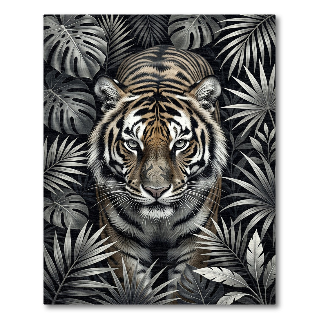 Majestic Tiger Amidst Tropical Leaves Rug