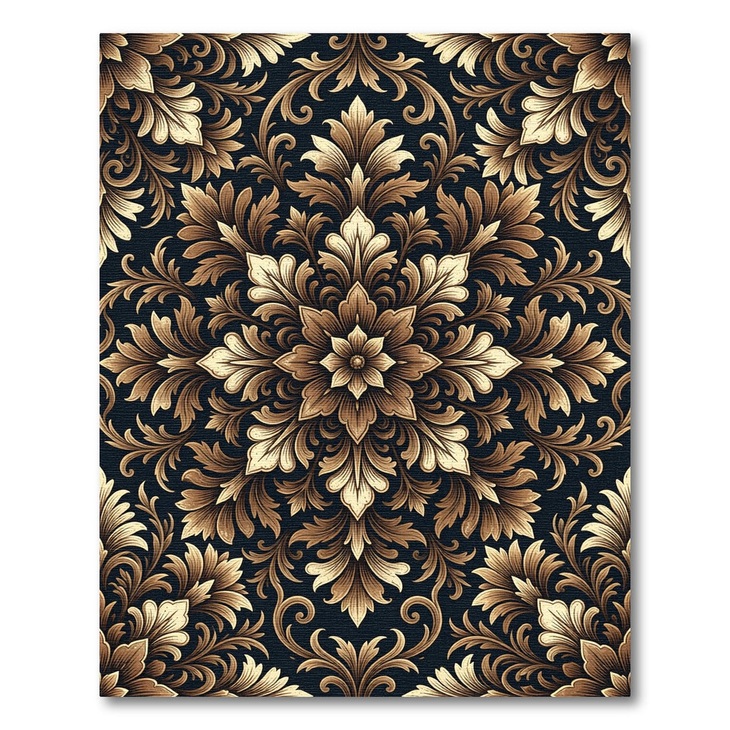 Elegant Gold Damask Floral Medallion Rug