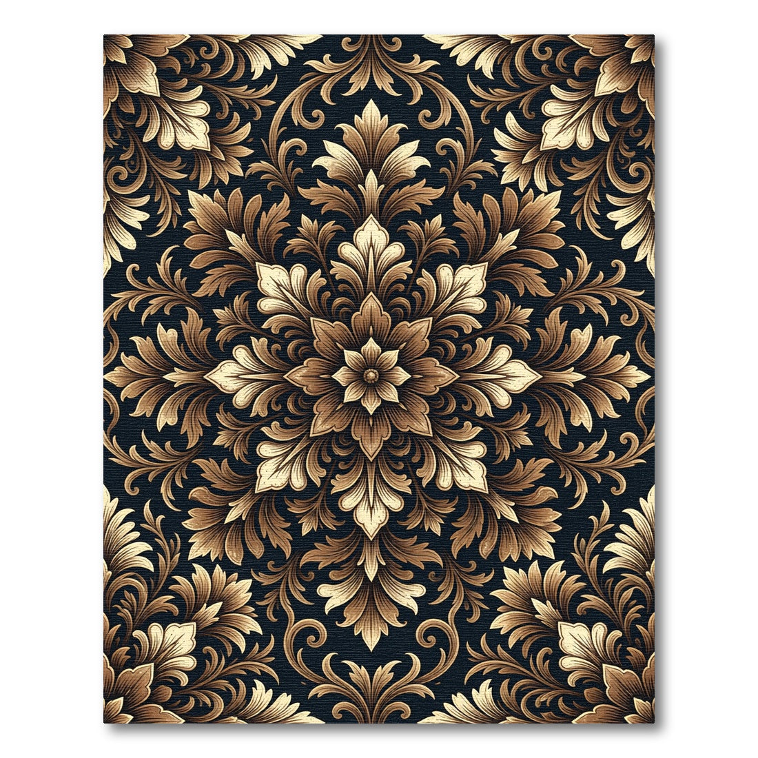 Elegant Gold Damask Floral Medallion Rug