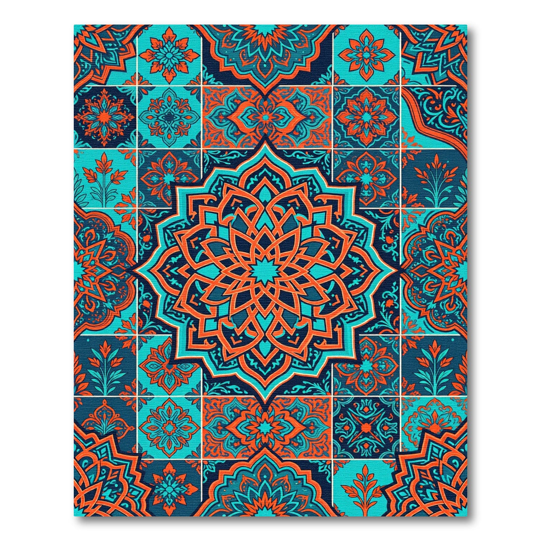 Teal Orange Tile Medallion Garland Rug