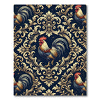 Ornate Golden Rooster Baroque Scroll Rug