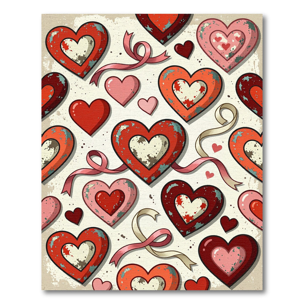 Distressed Red Heart Valentine Ribbon Romance Rug