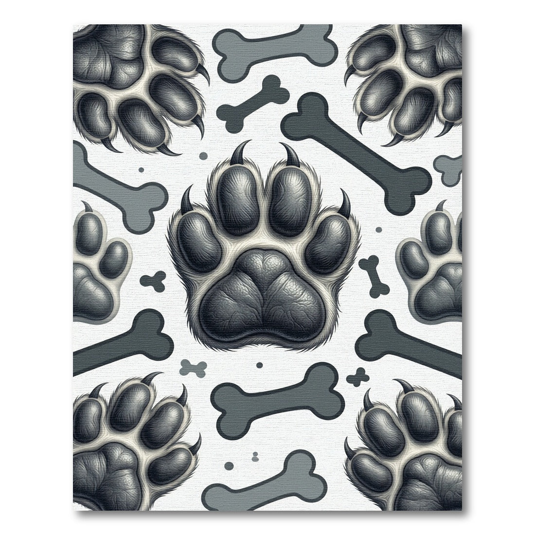 Monochrome Paw and Bone Animal Art Rug