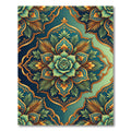 Teal Azure Floral Golden Medallion Rug