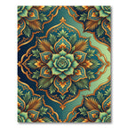 Teal Azure Floral Golden Medallion Rug