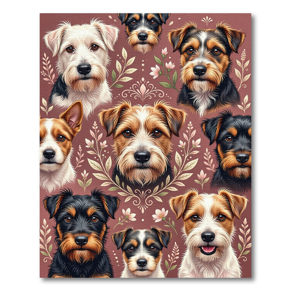 Whimsical Terrier Dog Floral Earthy Tapestry Rug