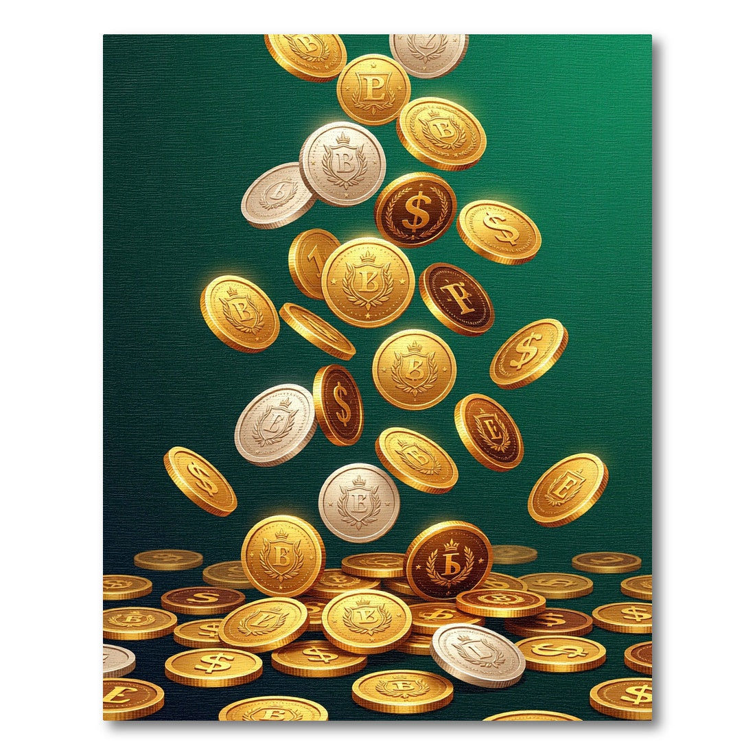 Golden Coin Cascade Emerald Backdrop Rug