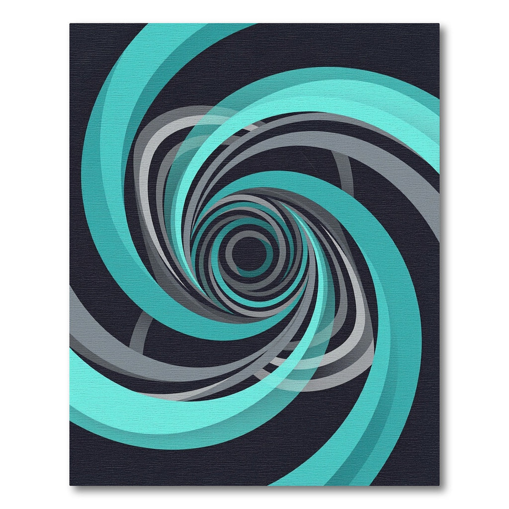 Modern Teal and Gray Swirling Vortex Rug