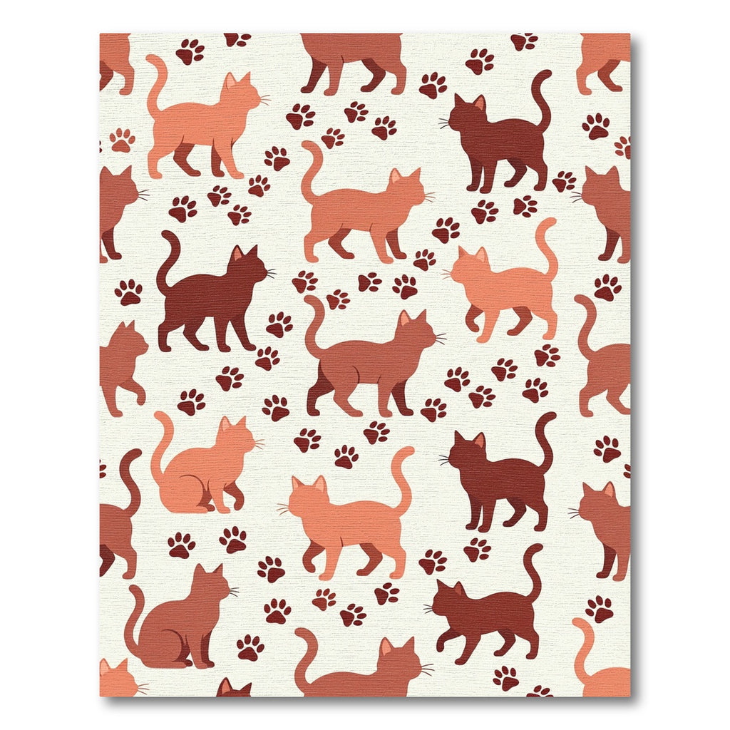 Whimsical Terracotta Cat and Paw Rug