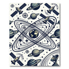 Retro Navy Celestial Planet Space Orbit Rug