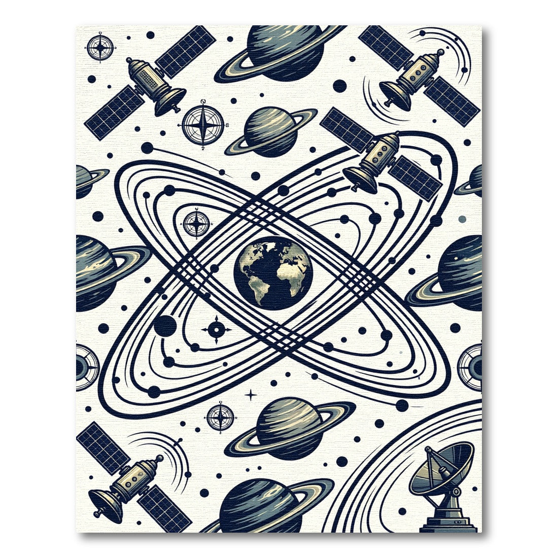 Retro Navy Celestial Planet Space Orbit Rug