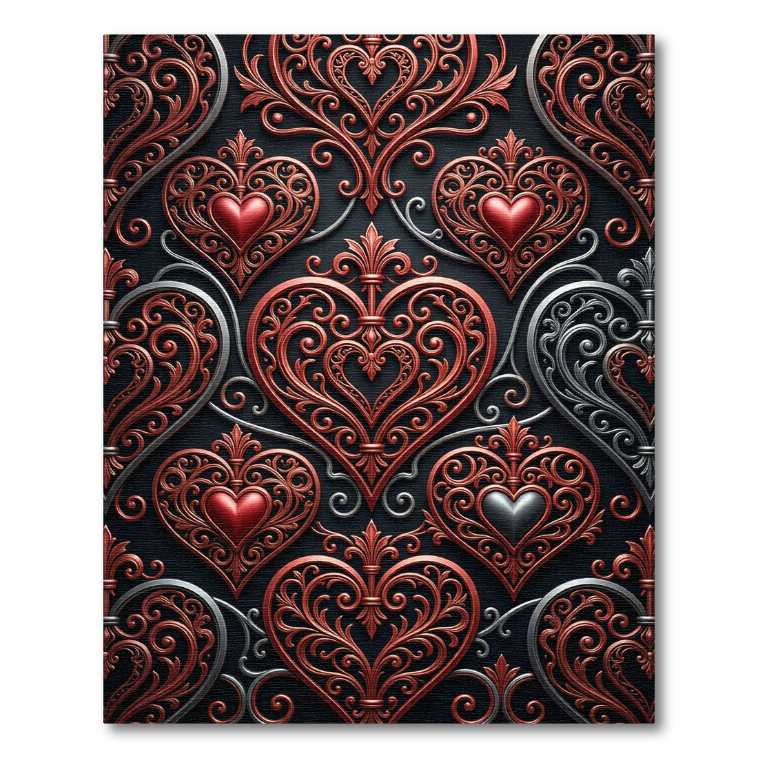 Ornate Red Heart Filigree Swirls Rug