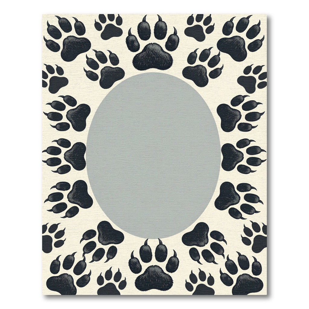 Minimalist Gray Animal Paw Border Rug