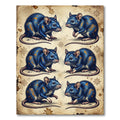 Vintage Botanical Blue Rat Illustration Rug
