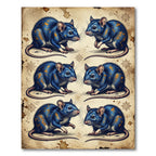 Vintage Botanical Blue Rat Illustration Rug