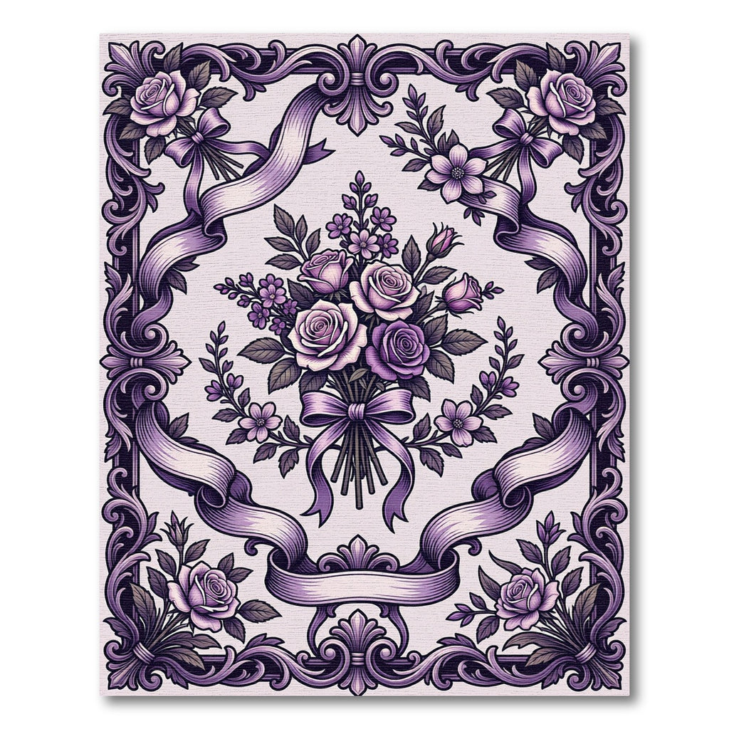 Vintage Purple Rose Bouquet Frame Rug