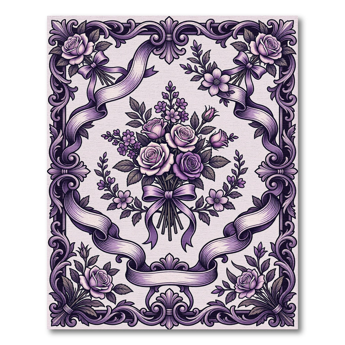 Vintage Purple Rose Bouquet Frame Rug