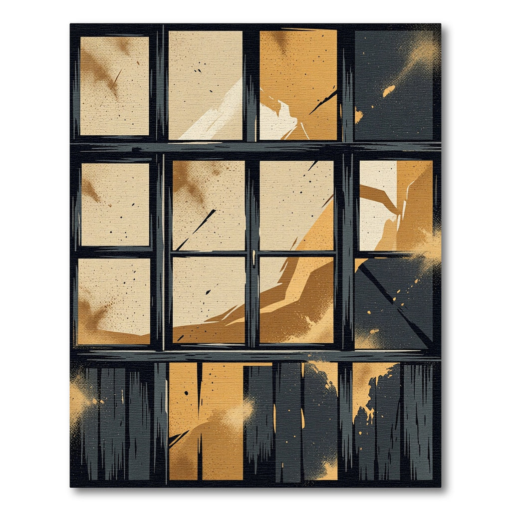 Cracked Ochre Abstract Window Pane Rug