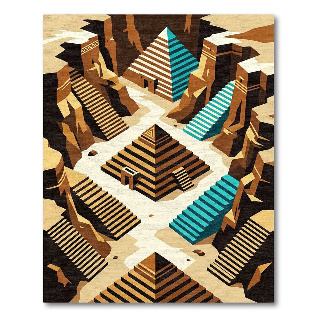 Geometric Step Pyramid Sandstone Staircase Rug