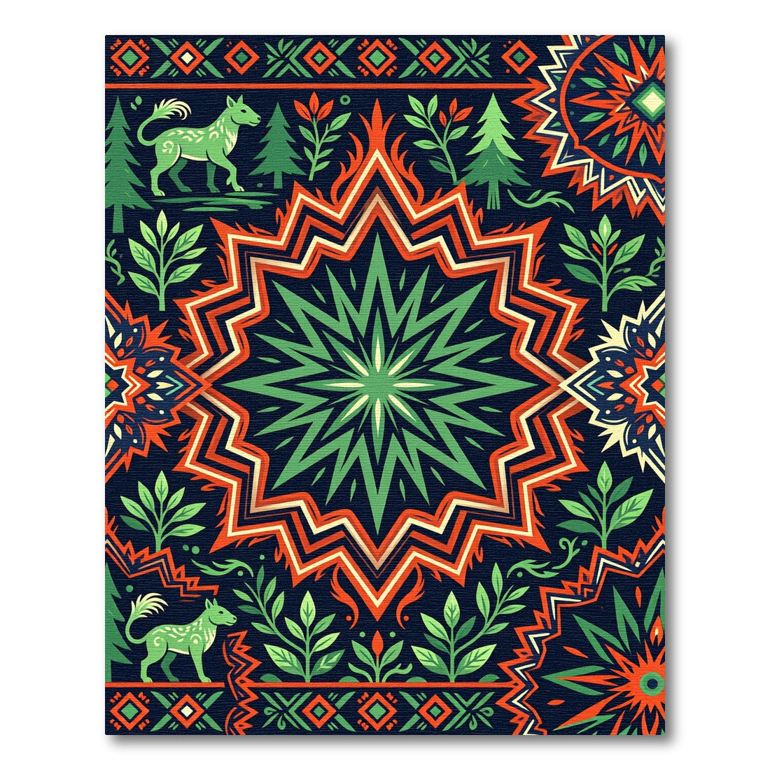 Green Folk Art Star Wilderness Meadow Rug