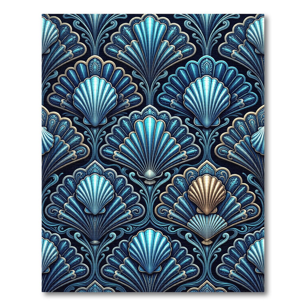 Oceanic Teal Shell Fan Repeats Rug